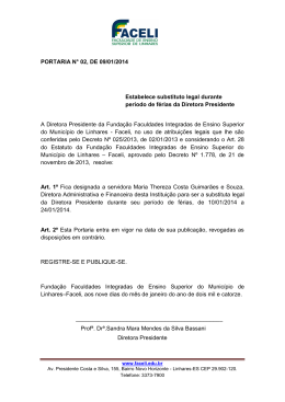 PORTARIA N° 02, DE 09/01/2014 Estabelece substituto legal
