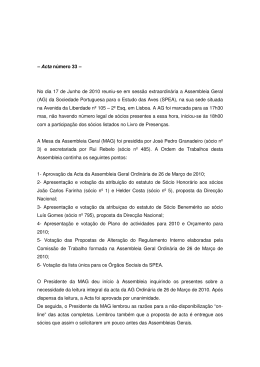 Acta da sess&atilde;o extraordin&aacute;ria a Assembleia Geral