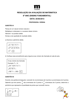 RESOLUÇÃO DA AVALIAÇÃO DE MATEMÁTICA 8o ANO (ENSINO