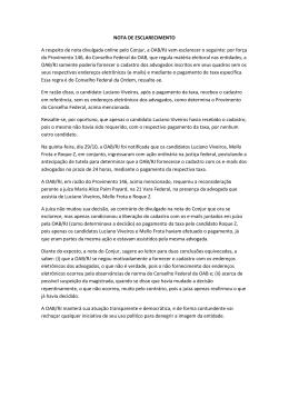 NOTA DE ESCLARECIMENTO A respeito de nota divulgada online