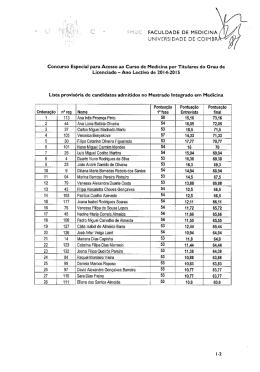 Lista provisória de candidatos admitidos no Mestrado Integrado em