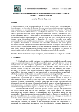 1 Decis&otilde;es Estrat&eacute;gicas no Processo de Internacionaliza&ccedil;&atilde;o