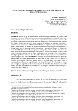 QUALIDADE DE VIDA DOS PROFISSIONAIS DE ENFERMAGEM