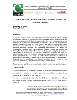A QUALIDADE DE VIDA NO TRABALHO CORRELACIONADA &Agrave;