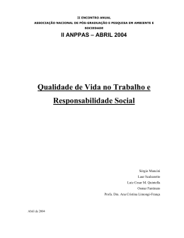 Qualidade de Vida no Trabalho e Responsabilidade Social