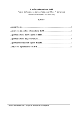 A pol&iacute;tica internacional do PT Projeto de Resolu&ccedil;&atilde;o apresentado