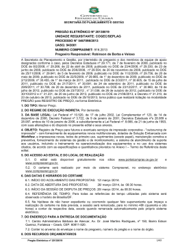 PREG&Atilde;O ELETR&Ocirc;NICO N&ordm; 20130019 UNIDADE REQUISITANTE