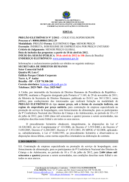 Preg&atilde;o Eletr&ocirc;nico n&ordm; 02-2012 - Secretaria de Direitos Humanos