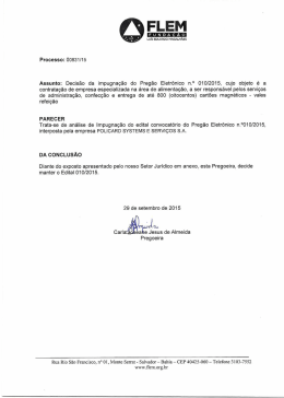 Assunto: Decisão da impugnação do Pregão Eletrônico n