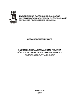 Justi&ccedil;a restaurativa como pol&iacute;tica p&uacute;blica alternativa - in&iacute;cio