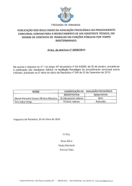 PUBLICA&Ccedil;&Atilde;O Dos RESULTADOS DA AVALIA&Ccedil;&Atilde;O PsIcoL&Oacute;GIcA