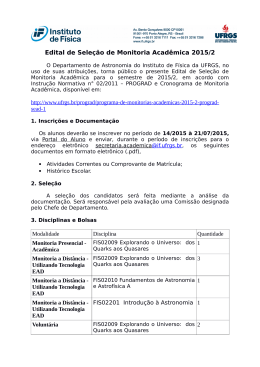 Edital de Sele&ccedil;&atilde;o de Monitoria Acad&ecirc;mica 2015/2