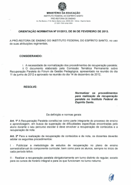 Procedimentos para realização da recuperação paralela no Instituto