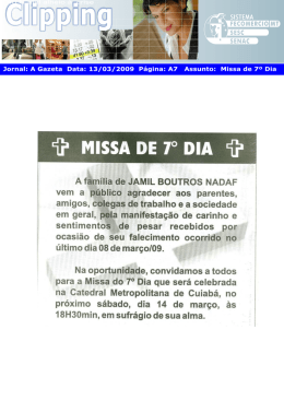 para a Missa doW" Dia que será celebrada - fecomercio-mt