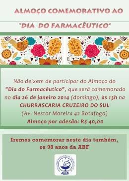 "Dia do Farmac&ecirc;utico", que ser&aacute; comemorado no dia 26 de
