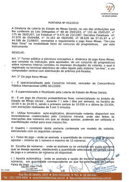 Portaria 052/2010 - Normatiza e Regulamenta o Keno Minas