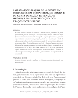 a gramaticalização de a gente em português em tempo real de longa