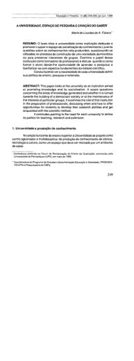 A UNIVERSIDADE, ESPA&Ccedil;O DE PESQUISA E CRIA&Ccedil;&Atilde;O DO SABERt