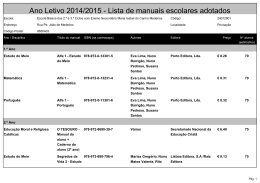 Ano Letivo 2014/2015 - Lista de manuais escolares adotados