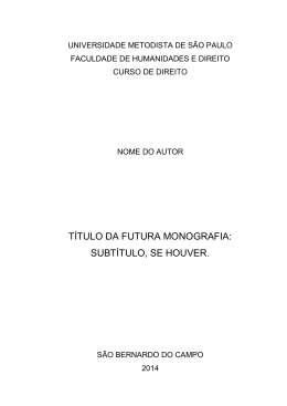 PROJETO DE PESQUISA - Universidade Metodista de S&atilde;o Paulo
