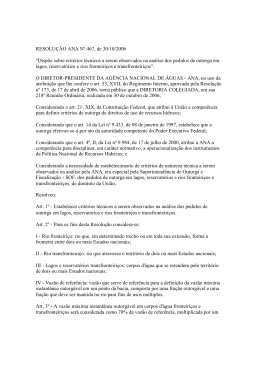 RESOLUÇÃO ANA Nº 467, de 30/10/2006 "Dispõe sobre critérios