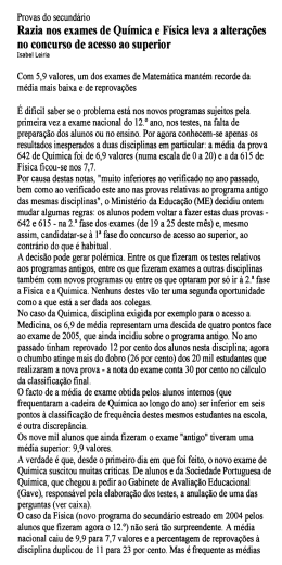 Razia nos exames de Química e Física leva a alterações no