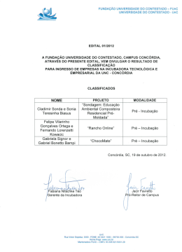 Edital 01/2012 Classificação para Ingresso de Empresas na