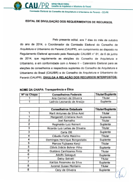 Edital de divulga&ccedil;&atilde;o de recurso contra decis&atilde;o da CE