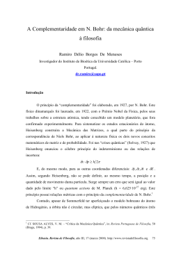 A Complementaridade em N. Bohr: da mec&acirc;nica qu&acirc;ntica