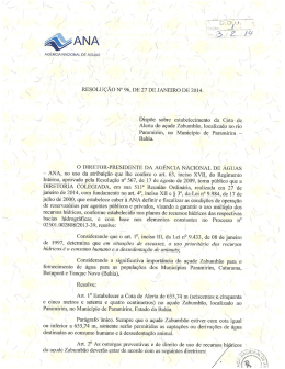 Dispõe sobre estabelecimento de cota de Alerta