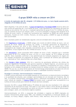 O grupo SENER volta a crescer em 2014
