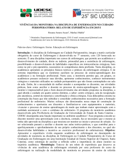 VIV&Ecirc;NCIAS DA MONITORIA NA DISCIPLINA DE