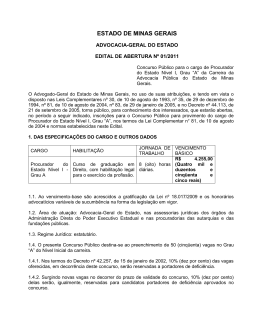 edital concurso p&uacute;blico 2011 - Advocacia Geral do Estado de Minas