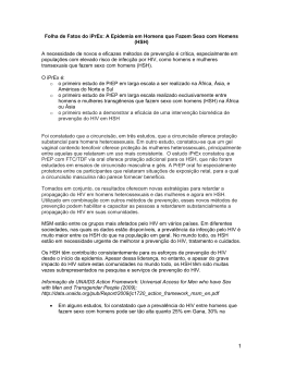 Folha de Fatos do iPrEx: A Epidemia em Homens que Fazem Sexo