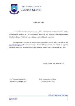 Comunicado - Comprov - Universidade Federal de Campina Grande