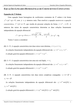 Equa&ccedil;&otilde;es Lineares Homog&eacute;neas de Coeficientes Constantes