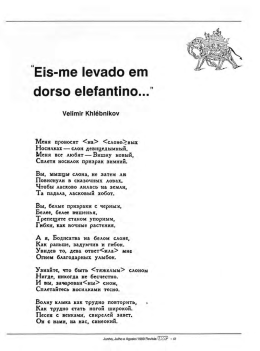 “Eis-me levado em dorso elefantino...” Velimir Khlébnikov