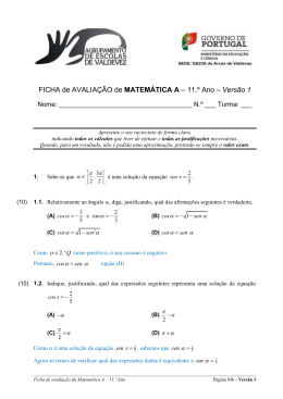 FICHA de AVALIA&Ccedil;&Atilde;O de MATEM&Aacute;TICA A &ndash; 11.&ordm; Ano &ndash; Vers&atilde;o 1