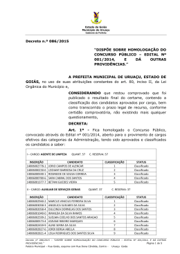 DISPÕE SOBRE HOMOLOGAÇÃO DO CONCURSO PÚBLICO