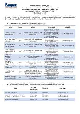 07/11/2014 - Resultado Final da Etapa 1 e Convocação