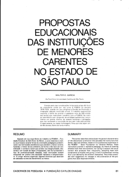 PRoPoSTAS EDucAcioNAiS DAS iNSTiTui&ccedil;oES DE MENORES