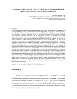 ALIMENTACAO ESCOLAR E EDUCACAO FISICA NUM COLEGIO