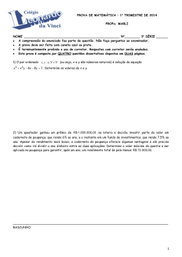 Prova de Qu&iacute;mica 1&ordm; Tri Jundia&iacute;