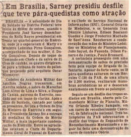 Em Brasília, Sarney presidiu desfile que teve pára