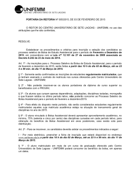 PORTARIA DA REITORIA N&ordm; 005/2015, DE 03 DE