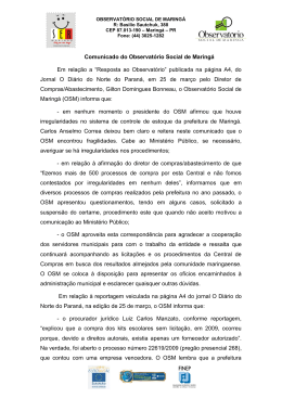 Comunicado do OSM Referente ao Relatório do 2° Sem. 2010
