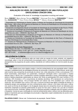 Resumo Relev&acirc;ncia cl&iacute;nica avalia&Ccedil;&Atilde;o Do n&iacute;vel De conHecimenTo