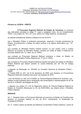 Portaria no. 03/2010 – PRE/TO O Procurador Regional Eleitoral do