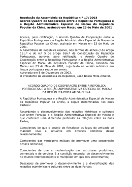 Acordo Quadro de Coopera&ccedil;&atilde;o entre a Rep&uacute;blica Portuguesa e a