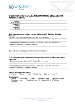 QUESTION&Aacute;RIO PARA ELABORA&Ccedil;&Atilde;O DE OR&Ccedil;AMENTO.